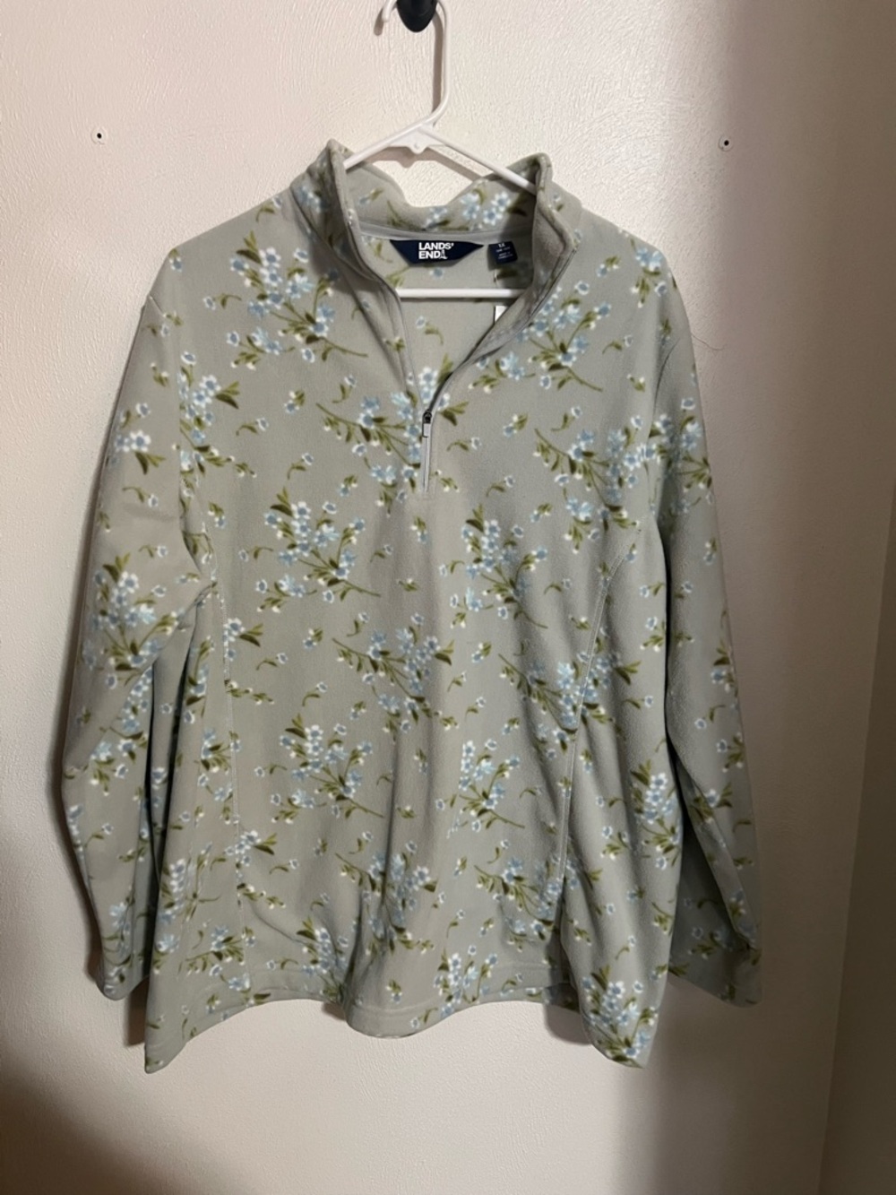 LAND'S END Classic Any Weather Fleece Floral Print 1/4 Zip Sweatshirt Wms Sz 1X